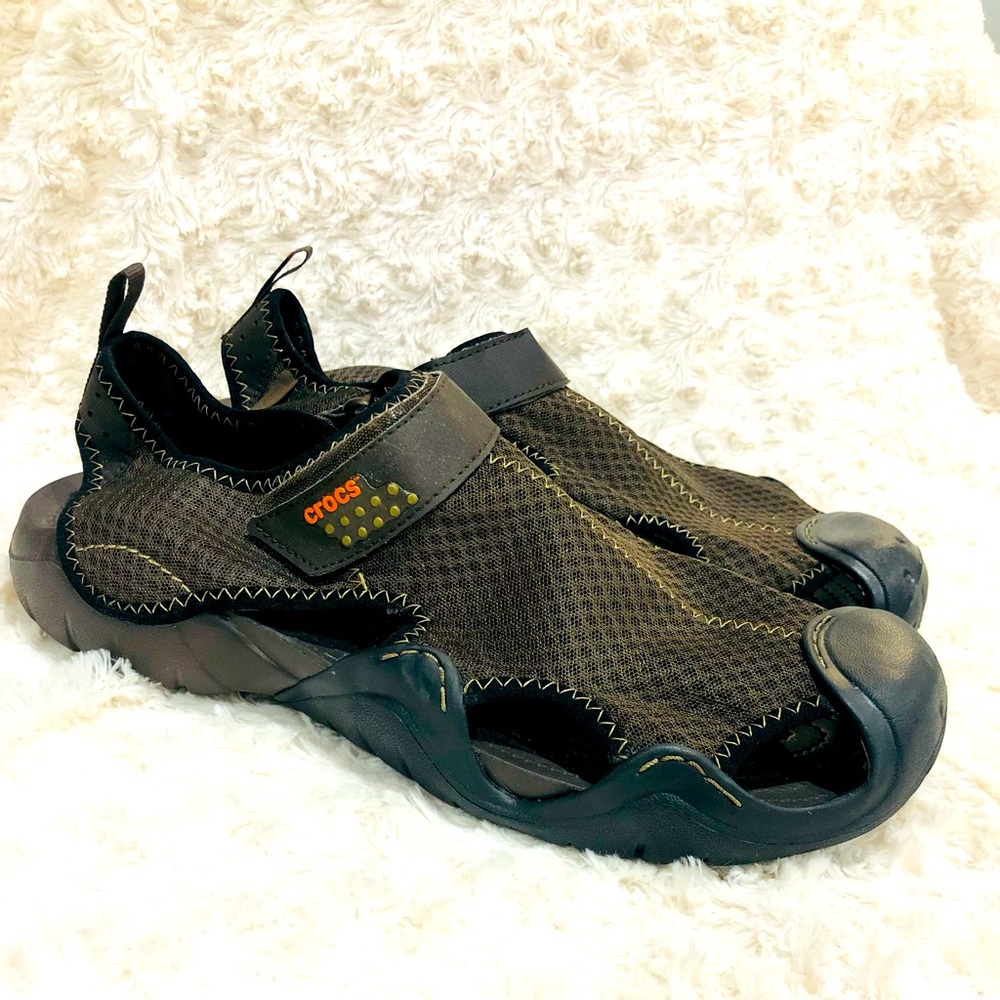 Crocs Brown Swiftwater mesh Sandals deck Mens M13 Size 12